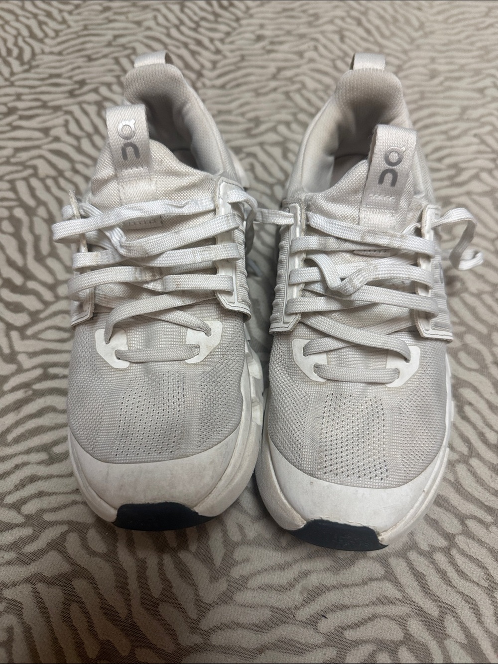 On Running White Kids Sneakers with Black Toe Accents